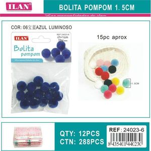 Pompon Ilan Bolita 1,5 cm Luminoso Blu Reale per Decorazioni Artigianali - Product Image 1