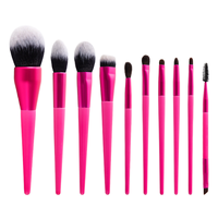 Kit de 10 pinceaux de maquillage roses à marque privée, professionnels et plats, pour le visage, avec logo personnalisé – Vente Flash