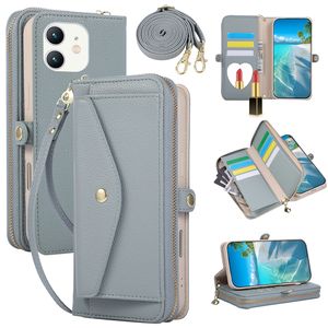 Étui portefeuille multifonction en cuir à bandoulière pour iPhone 11/12 <span class=keywords><strong>Pro</strong></span>/XR/XsMax/8 Plus/16E avec fermeture éclair - Product Image 4