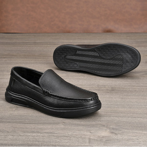 Mocassins en cuir pour hommes, bout rond, à enfiler, semelle extérieure en caoutchouc amortie, toutes saisons, chaussures décontractées pour affaires - Product Image 4