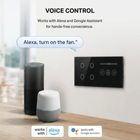 Interrupteur intelligent WiFi JRUMP 4 voies, interrupteur mural intelligent pour ventilateur, panneau tactile en verre, compatible avec Tuya Smart Home, fonctionne avec Alexa et Google Assistant
