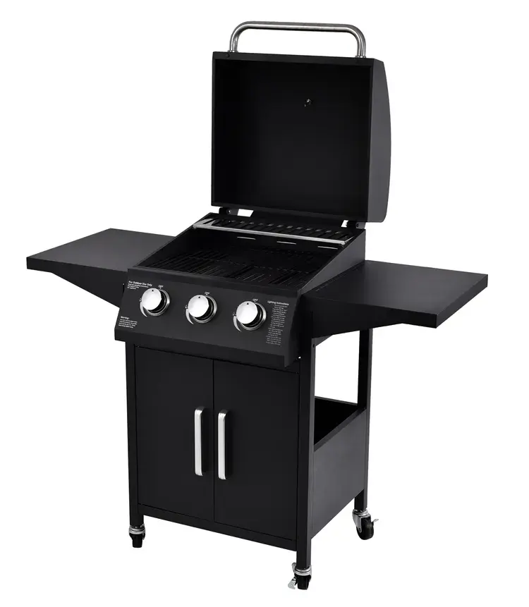 Hot Sales 3 Burner BBQ Propane Gas Grill Patio Garden Barbecue Grill with Side Shelves