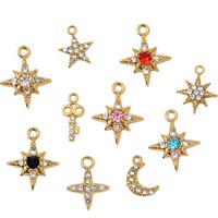 Vente en gros de pendentifs mignons pour enfants en acier inoxydable plaqué or 18 carats avec étoile, lune, octogone et zircon incrusté