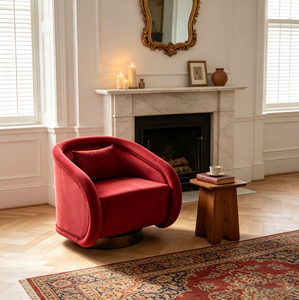 Poltrona Girevole Moderna in Velluto, Sedia Imbottita a Forma di Zucca con Base in Legno Massello per <span class=keywords><strong>Soggiorno</strong></span>, Camera da Letto e <span class=keywords><strong>Salotto</strong></span> - Product Image 1