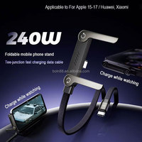 Nuevo Cable de Carga Rápida de 240W 2026 con Soporte para Teléfono, Cable de Carga Rápida USB C Tipo-C con Trenzado de Nailon para iPhone y Samsung