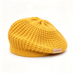 Gorro de Boina Tejido a Mano con Crochet Calado, 100% Acrílico, Color Sólido, 56-58CM, para Uso Casual en Primavera y Otoño - Product Image 2