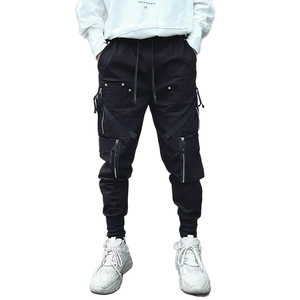 Pantalones Deportivos Cargo Negros para Hombre, Cintura Elástica con Cordón, Múltiples Bolsillos, Estilo Urbano, Peso Medio, Poliéster y Algodón, Corte Casual para Otoño - Product Image 1