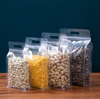 Sacs d'emballage alimentaire transparents à fond plat avec poignée, à huit soudures latérales, pour snacks, céréales, fruits secs, assaisonnements et noix