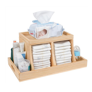 Boîte de rangement en bois pour bébé, plateau compartimenté multifonctionnel pour couches, lingettes et articles essentiels, 16,5x8,8x7,5 pouces - Product Image 5
