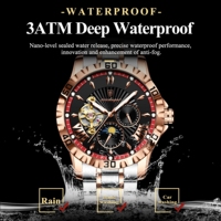POEDAGAR 1415 montre mécanique multifonctionnelle Phase de lune originale en acier inoxydable automatique lumineuse étanche montres pour hommes