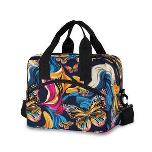 Sac à lunch isotherme à motif papillon avec fermeture à glissière et sangle réglable pour femmes et adolescentes - Product Image 2