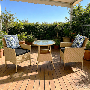 Ensemble <span class=keywords><strong>de</strong></span> 3 pièces en rotin poly avec coussins, idéal pour dîner ou se détendre dans le <span class=keywords><strong>jardin</strong></span>, table et chaises <span class=keywords><strong>de</strong></span> petite taille - Product Image 4