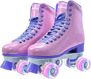 Patins à roulettes pour femmes, haut de gamme, en cuir PU pailleté, lumineux, à double rangée de roues, roulements ABEC-7, dureté 82A, pour adultes, pour l'extérieur - Product Image 1