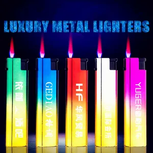 Customized laser carving logos double-color metal shell F018M luxury explosion-proof windproof vaper cigarette gas lighter