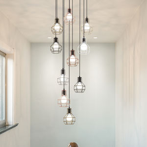 Nórdico moderno dúplex hierro multi cabeza combinación loft estilo industrial escalera larga <span class=keywords><strong>Granada</strong></span> negro E27 escalera lámpara colgante - Product Image 2