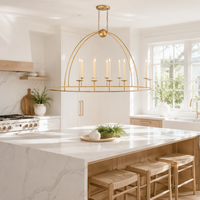 Lustre en arche doré Cano Lighting, lumières de bougies denses sur un cadre métallique ovale, éclairage de plafond pour la maison à l'éclat chaleureux
