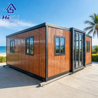 Casa Contenedor Prefabricada Moderna HESHI, Rectangular, Exterior de Madera, Puerta de Vidrio, Ventanas, Mini Casa, Villa