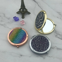 Mini miroir de maquillage bling double face personnalisé miroir de poche pour maquillage avec strass en cristal