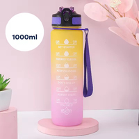 Bouteille d'eau de sport en plastique Tritan sans BPA de 32 oz avec logo personnalisé, marqueur de temps, paille et couvercle à clapet pour la motivation à la gym