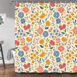 Boho Style 3D Watercolor Floral Plant <b>Shower</b> <b>Curtain</b> Pink Red Blue <b>Yellow</b> Bath <b>Curtains</b> with Home Decor Stock Bathroom Target - Product Image 1