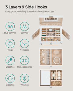 SONGMICS JBC121W Jewelry Box, Travel Jewelry <strong>Case</strong>, Compact Jewelry Organizer <strong>with</strong> 2 <strong>Drawers</strong> - Product Image 6