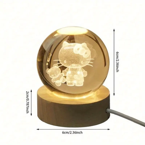 Custom Wholesale 3D Laser Engraved Cartoon Crystal Ball Lamp Polished Wooden Base Souvenir Gift - Product Image 5