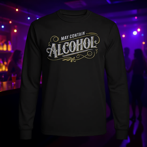 Camiseta de manga larga con diseño clásico de humor para fiestas, puede contener alcohol - Product Image 3
