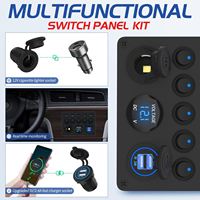 Voltmètre numérique 12V, prise allume-cigare, LED bleue, chargeur USB 4.8A, panneau de commutation à 5 interrupteurs pour voiture, bateau, marine