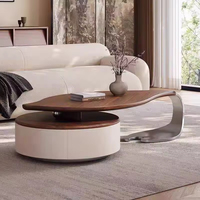Table basse moderne en placage de noyer en forme de feuille, écologique, avec rangement, design créatif, forme spéciale, luxe, salon contemporain