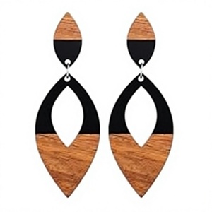 Boucles d'oreilles créoles classiques géométriques en bois, incrustation en résine, crochets plaqués or, style bohème, bijoux fantaisie multicolores pour femme - Product Image 2