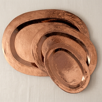 Ensemble de plateaux de service ovales en cuivre martelé – Plateau en métal artisanal de qualité alimentaire pour buffets d'hôtel et présentation de charcuterie