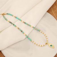 Collier avec pendentif main de Fatima, pierre précieuse naturelle de guérison, plaqué or 18k, en acier inoxydable et Zircon, pour femmes, bijoux