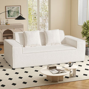 Canapé deux places moderne en bouclette chenille, sans assemblage, sans pieds, canapé-lit nuage, coussins amovibles, rembourrage éponge, pour salon - Product Image 1