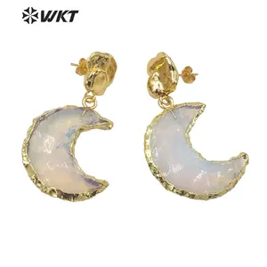 WT-E635 Amazing super hot fashion gold electroplated opal star earrings hand make natural moon and star stone opal earrings