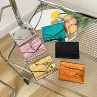 Dompet Wanita Mewah Berkilau Kulit Buaya Mini PU Dompet Kulit PU Penjepit Uang Wanita Tempat Kartu Kredit Berhias Batu
