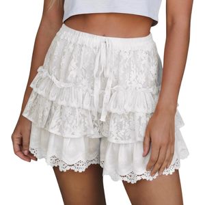 Womens Summer Ruffle Shorts <b>Lace</b> <b>Elastic</b> High Waist Tiered Tie Front Loose Boho Beach Skirt Skort Chiffon Breathable Stretch - Product Image 1