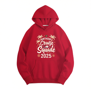 Sudadera con Capucha Casual para Mujer, Diseño Impreso 'Birthday Cruise Squad 2025', Roja, de Poliéster, con Bolsillos, Top de Punto con Capucha para Verano - Product Image 1
