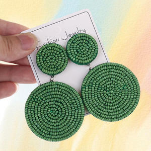 Pendientes Colgantes Tejidos, Diseño Geométrico Moderno en Latón, Nuevo Diseño de Moda, Cuentas Redondas de Color Arroz para Mujer, UIONEN 1835 - Product Image 3