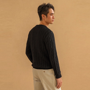 Otoño Invierno hombres 100% algodón pulóver RL estilo Base manga larga cálido Casual suéter cuello retorcido patrón frontal sólido de punto - Product Image 3