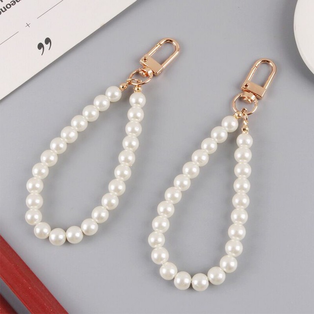 Pearl Wrist Strap with Big Pearl for Mobile Phone Case with Metal Snap Hook for Key Chain Phone Charm Chain Phone Charm Strap