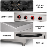 Cuisinière professionnelle à 4 brûleurs à gaz en acier inoxydable avec base de rangement pour équipement de cuisine de restaurant