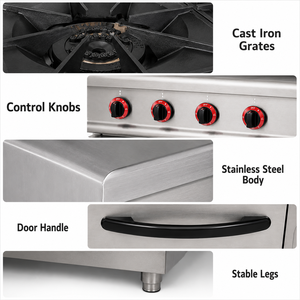 Estufa de Gas Comercial de 4 Quemadores, de Acero Inoxidable, con Base de Almacenamiento, para Equipamiento de Cocina de Restaurante - Product Image 2