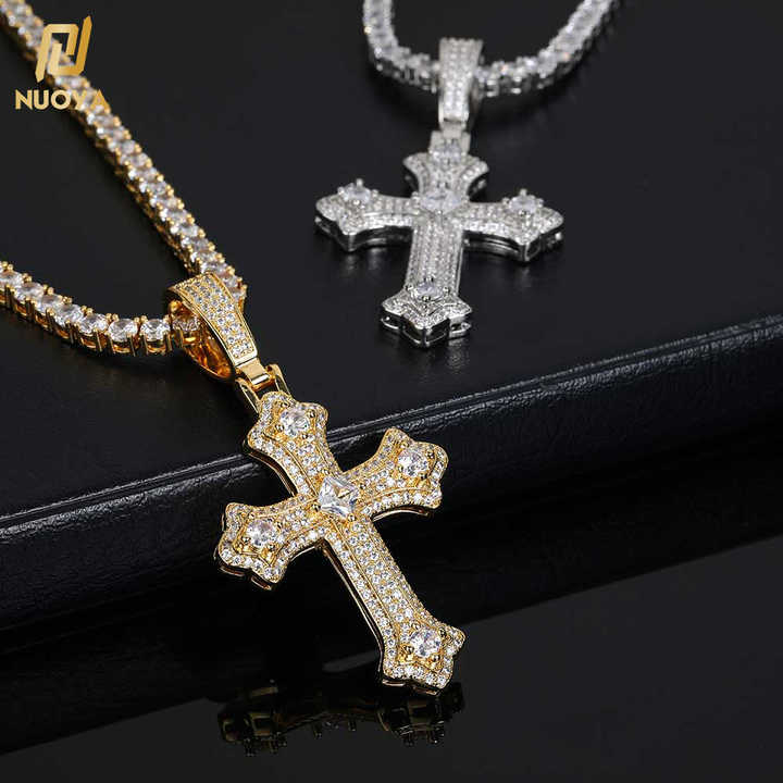 Collier Homme Croix Argent 925 Plaqué Or - Chaîne Acier Inoxydable 61cm Pendentif Croix