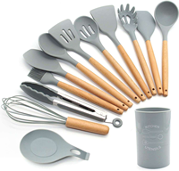 Ustensiles de cuisine non toxiques 13 pièces en bois Silicone accessoires de cuisine ensemble d'ustensiles avec cuillère spatule tourneuse