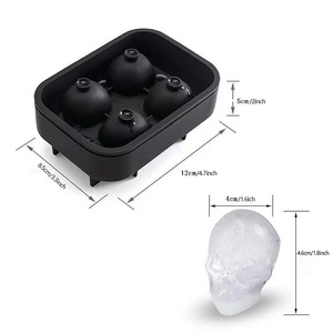 Moule à glaçons 3D en silicone en forme de crâne, 4 cavités, pour la fabrication de glaçons DIY, usage domestique, pour whisky, vin, outils de cuisine, moule à pudding et crème glacée - Product Image 2