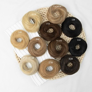 Chignon di <span class=keywords><strong>Capelli</strong></span> <span class=keywords><strong>Veri</strong></span>, <span class=keywords><strong>Extension</strong></span> a Ciocca <span class=keywords><strong>con</strong></span> Fascia Elastica Flessibile, Marrone e Biondo - Product Image 2