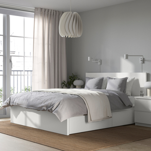 Modern <strong>Solid</strong> <strong>Wood</strong> Panel <strong>Bed</strong> Frame Large Size with 2 Storage <strong>Boxes</strong> Soft Style High <strong>Bed</strong> for Master Bedroom - Product Image 5