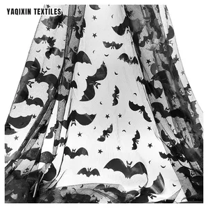 Best Selling Halloween/Spooky Style Dark Night Bat Printed Mesh Fabric Black Polyester Mesh Skirts Fabric Stage Costumes