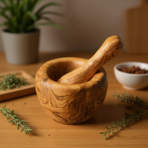Mortero y pilón de madera de olivo de 12 cm para moler hierbas y especias - Product Image 3
