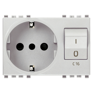 เต้ารับไฟฟ้าแบบ 2 ขา + ดิน 16A C16 พร้อมสวิตช์ สำหรับติดตั้งบนผนัง - Product Image 1